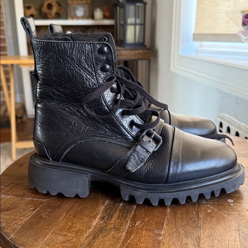 All Saints Tori Shearling Combat Boots 40/10 - Picture 6 of 13